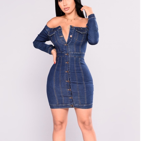 off the shoulder jean dress